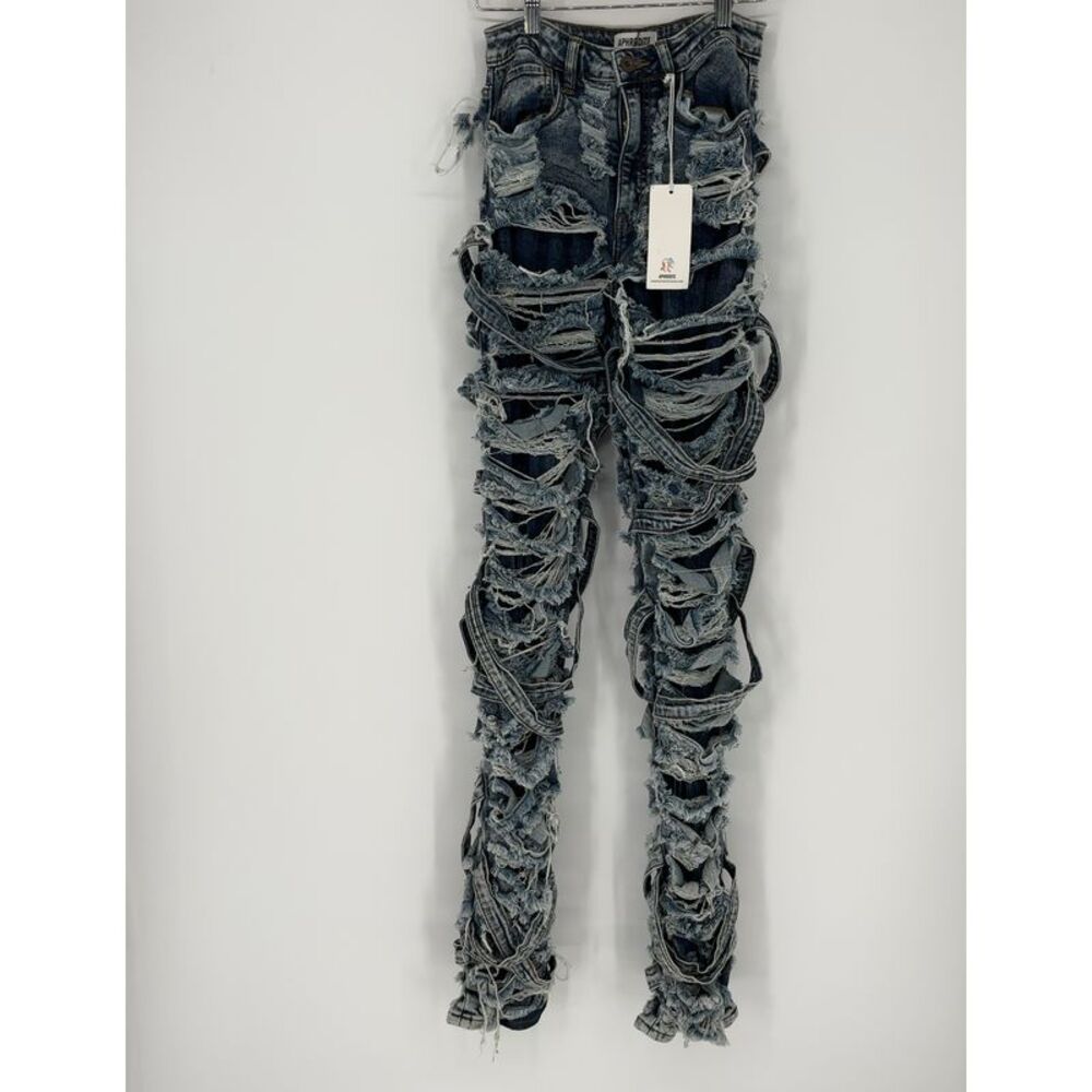 Aphrodite Aphrodite Distressed Skinny Jeans - Light & Dark Blue